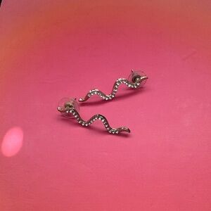 Gold Snake Earrings with Rhinestones